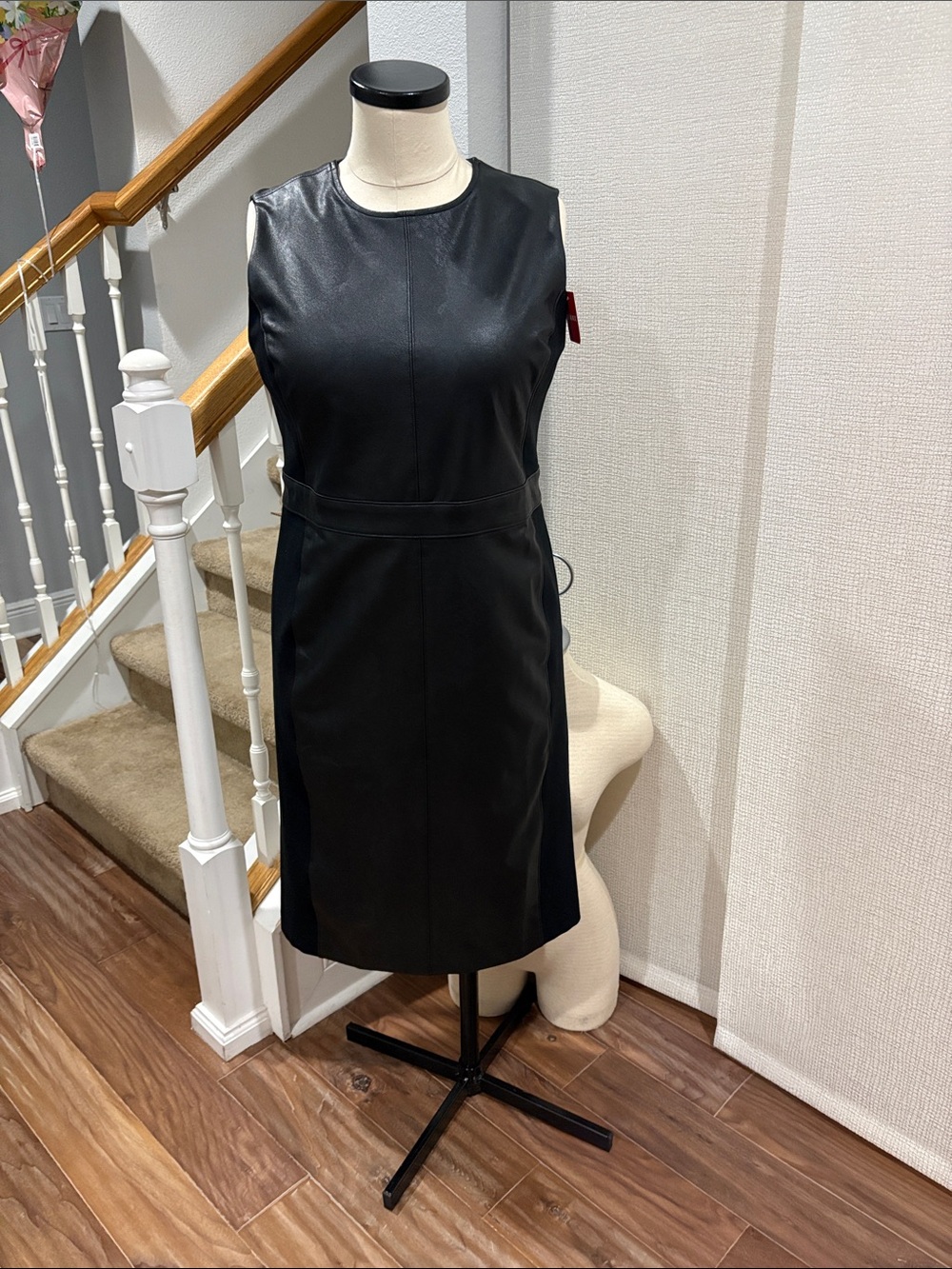 SPANX Black Faux Leather Midi Sheath Dress